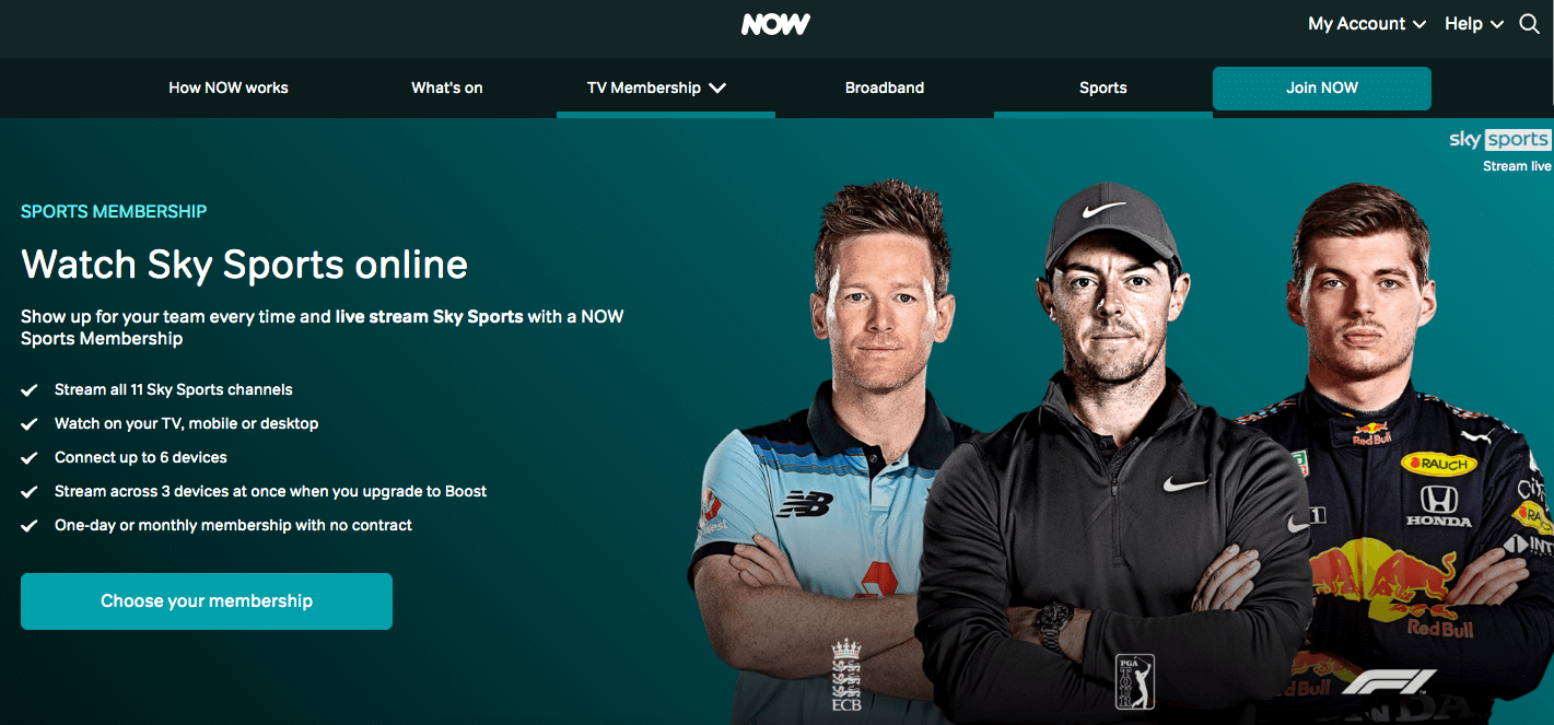 Sky Sports Sign up via Now TV