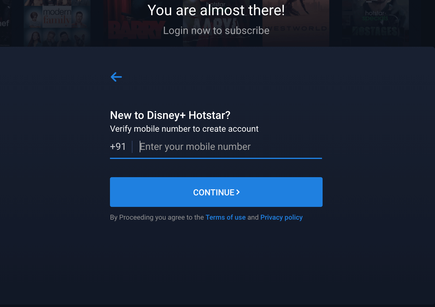 Enter the Indian Phone number