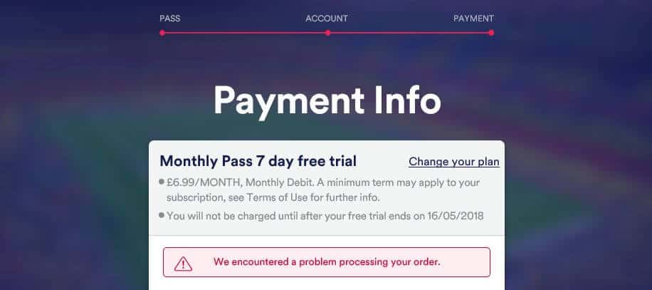 Eurosport failed subscription