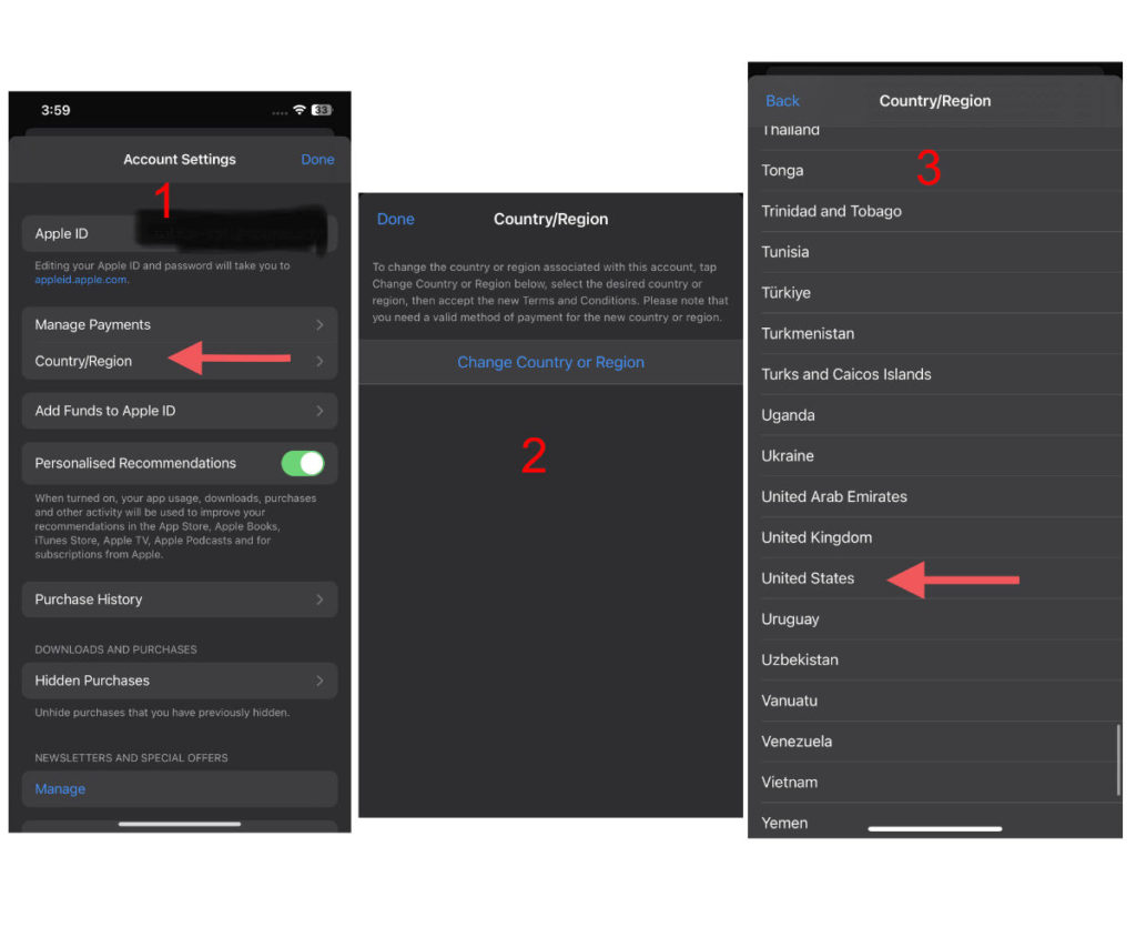 Choosing United States as your country for downloading Max (HBO Max) on iPhone/iPad in Canada