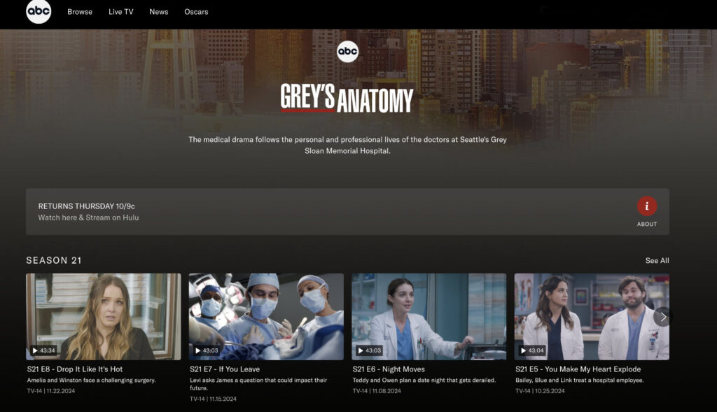 Watch Grey's Anatomy Season 21 new episodes on ABC