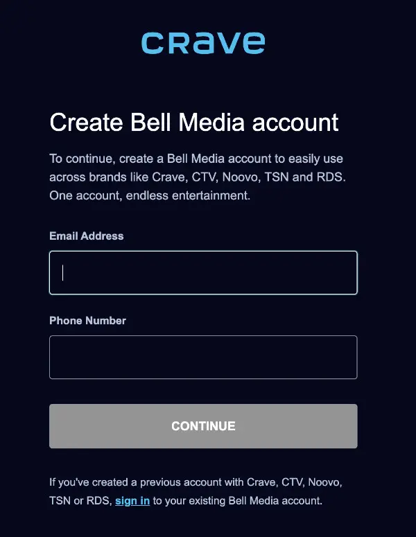Create Bell Media Account