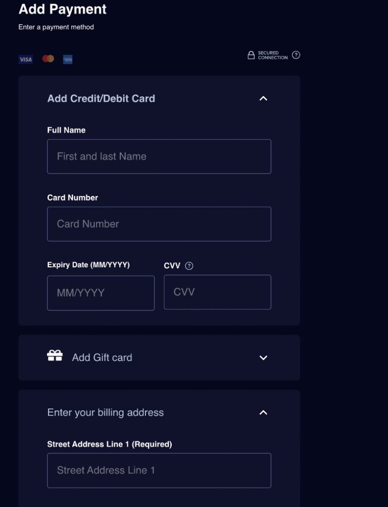 Add Payment details
