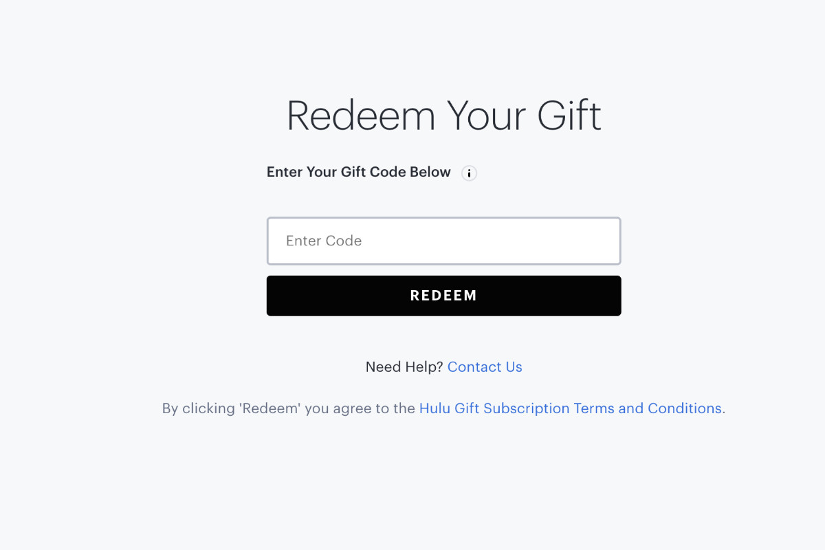 Redeem Hulu gift card