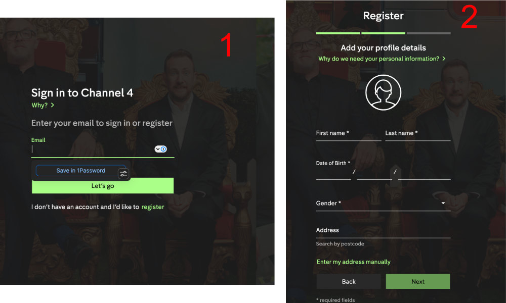 Illustration of signing in ans signing up for All4 to watch the West Wing in Canada.