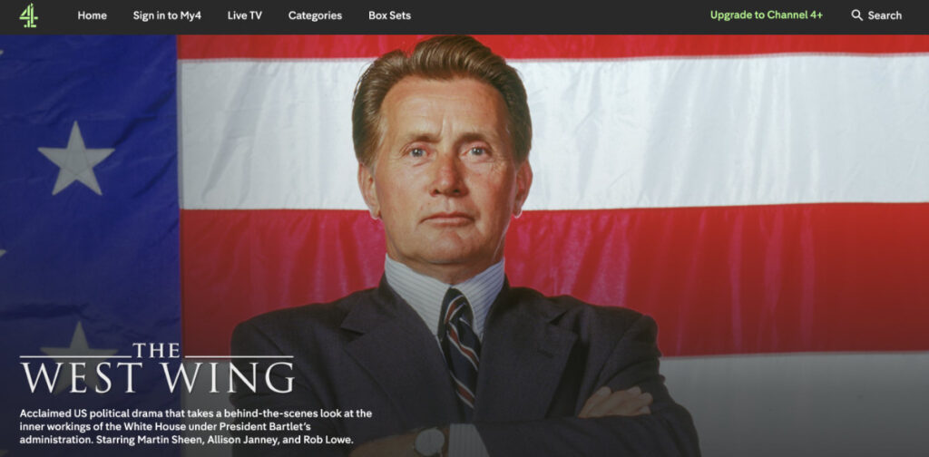 Illustration of signing in All4 account to watch The West Wing in Canada.