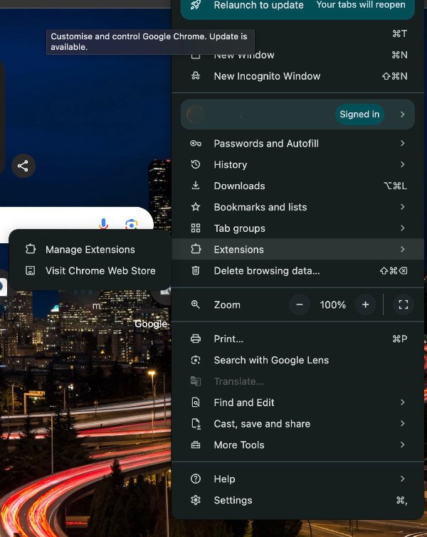 Extensions in settings