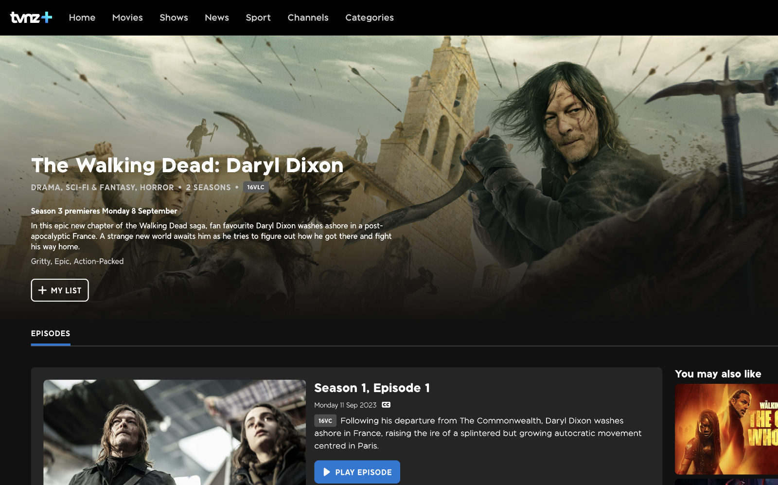 Watching The Walking Dead: Daryl Dixon Season 3 on TVNZ+ for free in Canada with a VPN